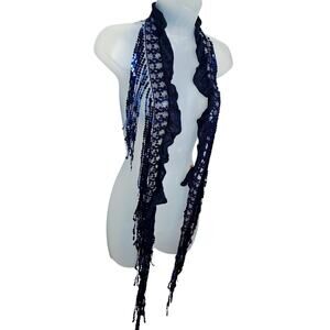 Vintage Y2K Skinny Scarf Sequin Fringe Sheer Candie's Thin Slinky Fairy Siren